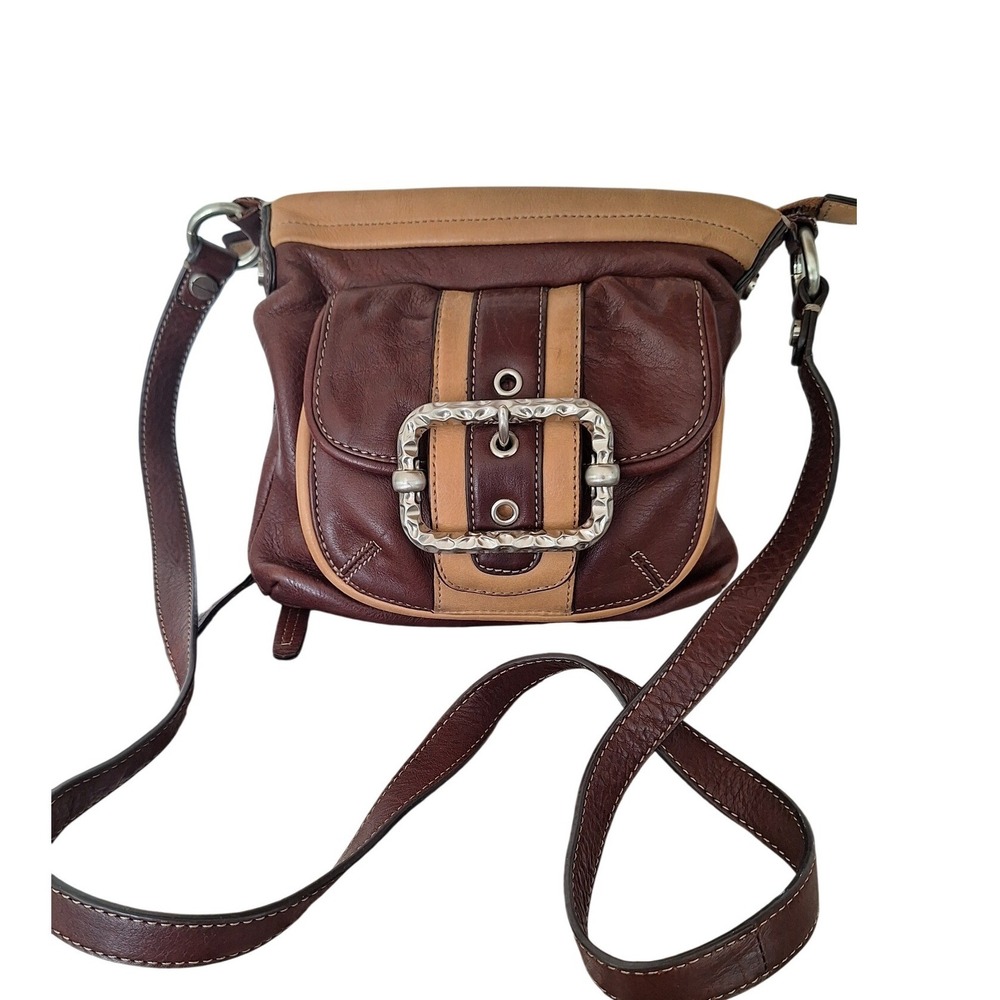 B MAKOWSKY 2 TONE LEATHER CROSSBODY SHOULDER ORGANIZER BAG